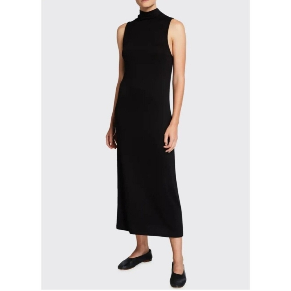 Vince Sleeveless Mock Neck Black Knit Column Midi Dress Size XS/TP Women's